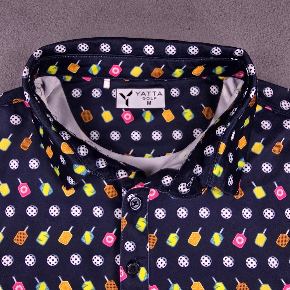Pickle Ball Yatta Golf Mens Medium Polo Shirt Blue‎ with All Over Print AOP - Picture 3 of 8